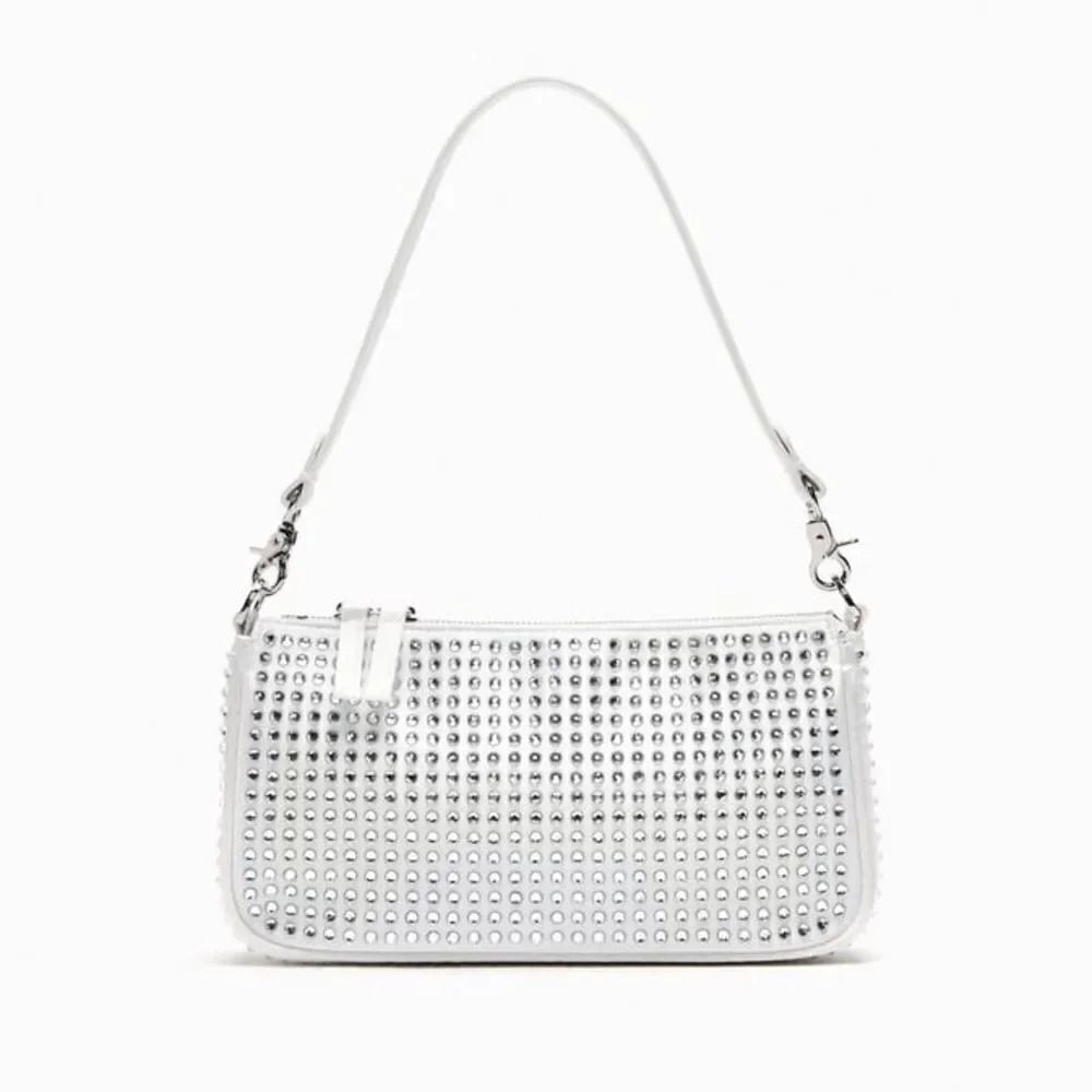 Zara White and Silver Stone Studded Women's Bag - Valentine's Day Purse